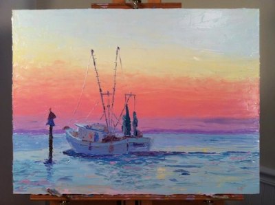 Artist Mark Hierholzer of Richmond operates Swan Quarter Art and lives part time in the business’s namesake town. He makes trawl boats his regular muse and considers them an integral part of the local landscape and culture. 